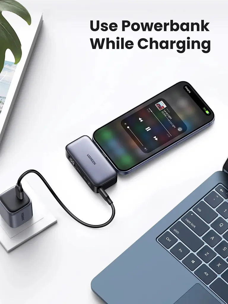 УМБ Ugreen 5000mAh 22,5W USB-C In/Out, with build-in Type-C connector (PB503) сірий - фото 4