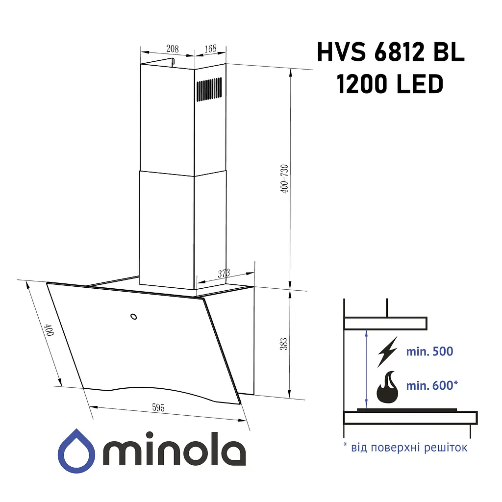 Витяжка декоративна похила MINOLA HVS 6812 BL 1200 LED - фото 13