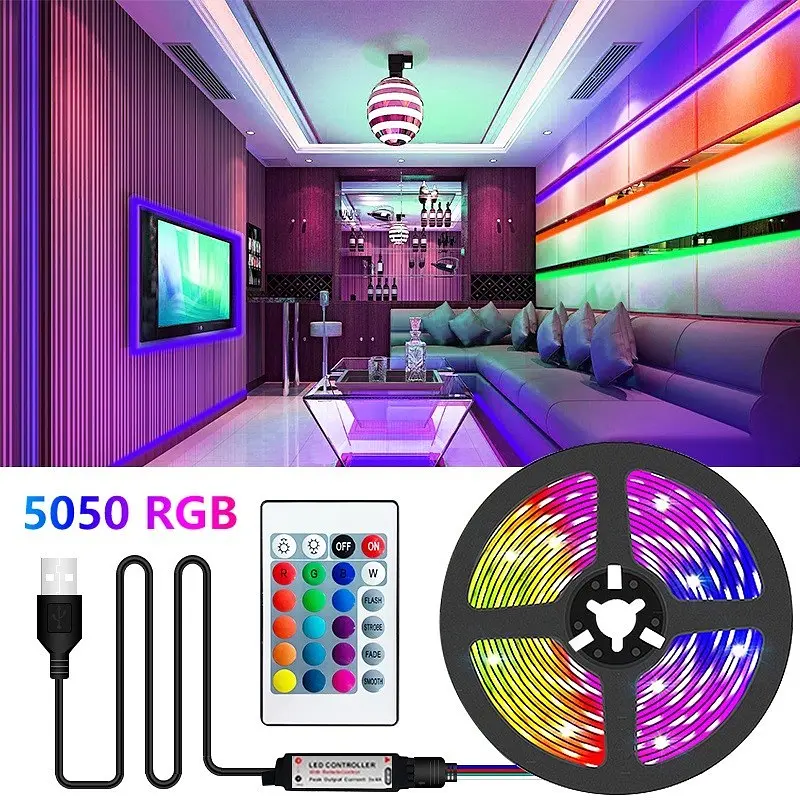 Стрічка світлодіодна RGB 5050 з пультом від USB для фонового підсвічування телевізора картин у силіконі UKC 2метра - фото 2