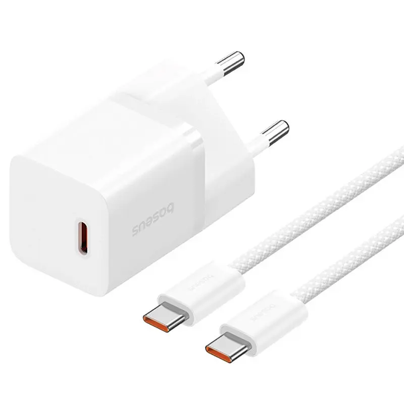 МЗП GaN5 Fast Charger mini PD30W (1USB-C) + кабель Type-C to Type-C (P10110902) Moon White Baseus teh0029595 - фото 2