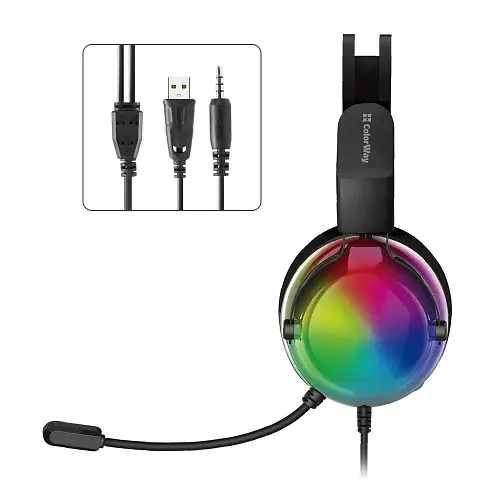 Навушники ColorWay FireStrike RGB, Black, 3.5 мм, мікрофон, динаміки 40 мм, RGB підсвічування (USB), 114 дБ, 1.8 м (CW-HPG04BK) - фото 3