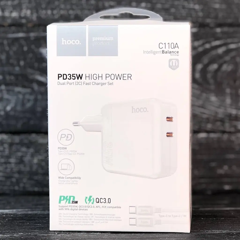Зарядное устройство Hoco C110A Lucky 35 W 2 выхода порты USB-C - фото 6