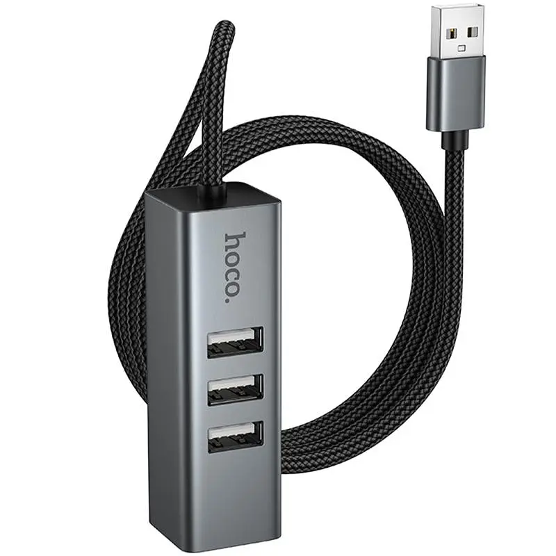 Перехідник HUB Hoco HB1D USB to USB2.0*3+RJ45 Metal gray - фото 4