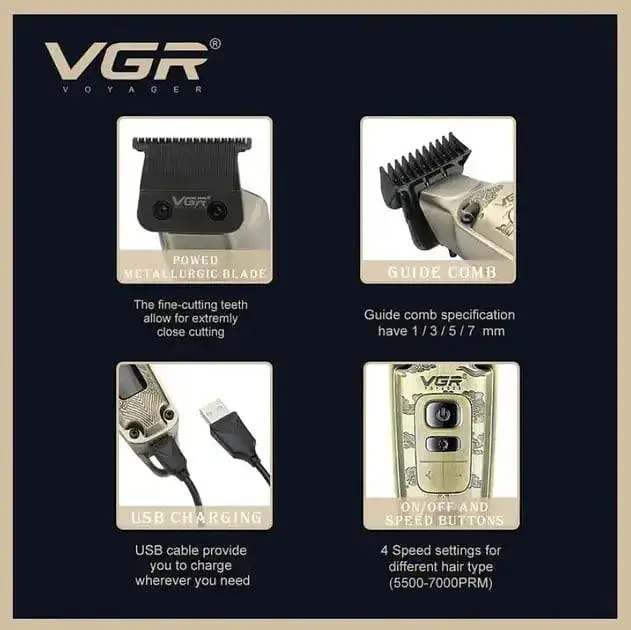 Машинка для стрижки VGR V-901 • Триммер для волос с дисплеем и 4 насадками 1600 мАч - фото 4