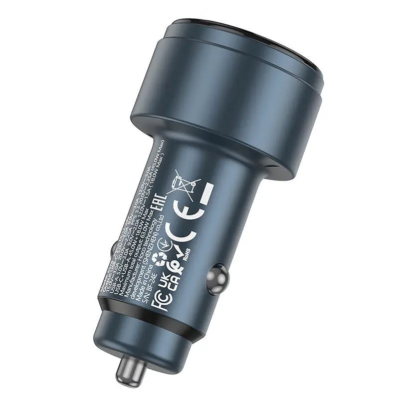 Адаптер автомобильный Hoco Glorious dual-port цифровой дисплей Car charger Z57B |1USB/1Type-C, 63W/3A, PD/QC| - фото 3