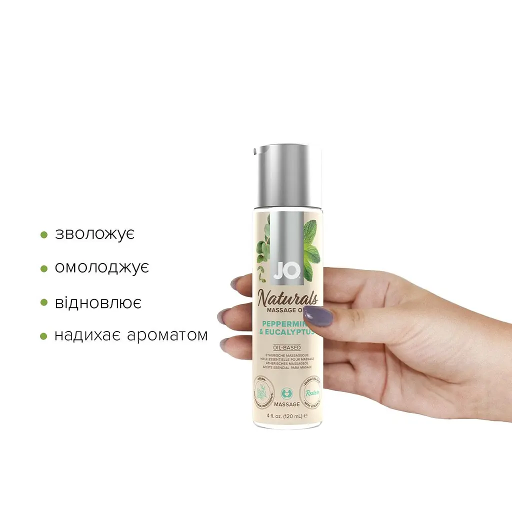 Масажна олія JO Naturals Massage Oil Peppermint & Eucalyptus, 120 мл - фото 2