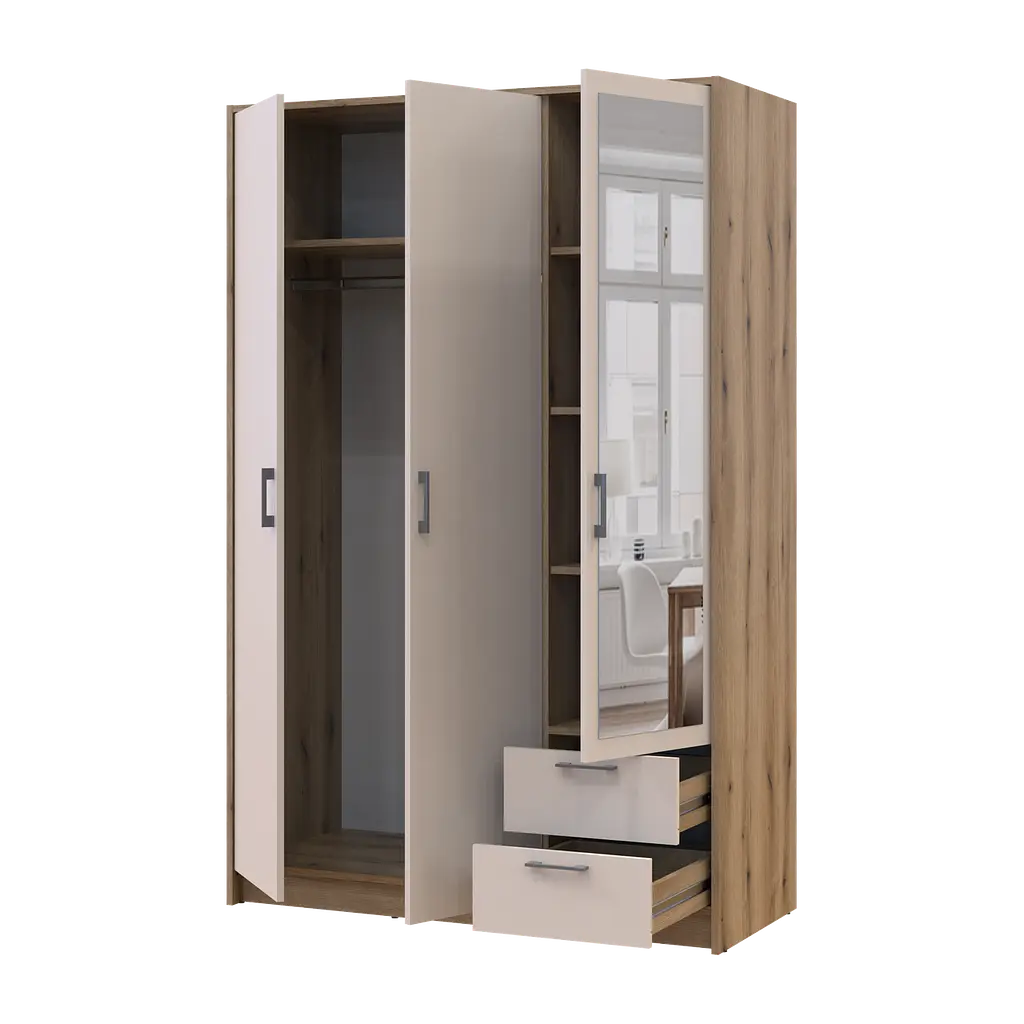 Шафа для одягу Doros Ронді з дзеркалом Дуб Артизан/Кашемір 3ДСП 121х52х195 (М) - фото 2