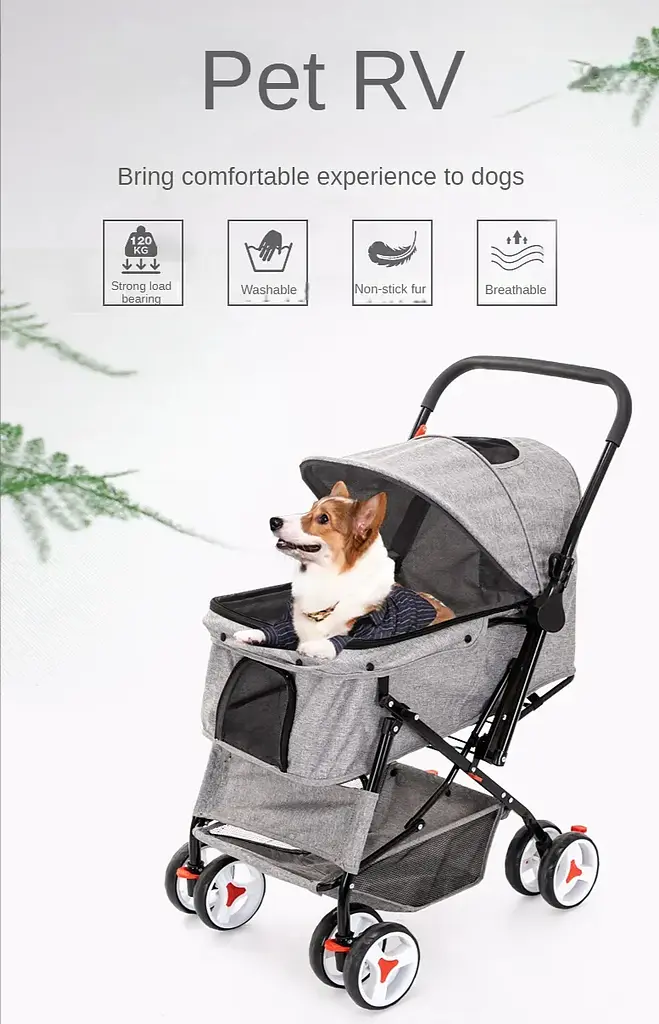 Складний візочок для домашніх тварин Pet Stroller with Storage Basket Red - фото 2