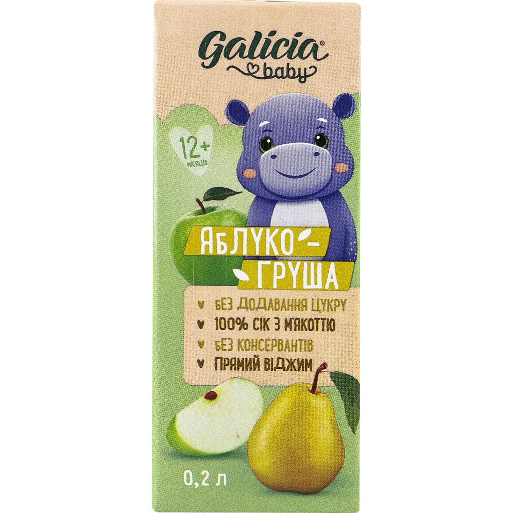 Упаковка натурального яблочно-грушевого сока Galicia Baby с мякотью 1.8 л (0.2 л x 9 шт.) - фото 2
