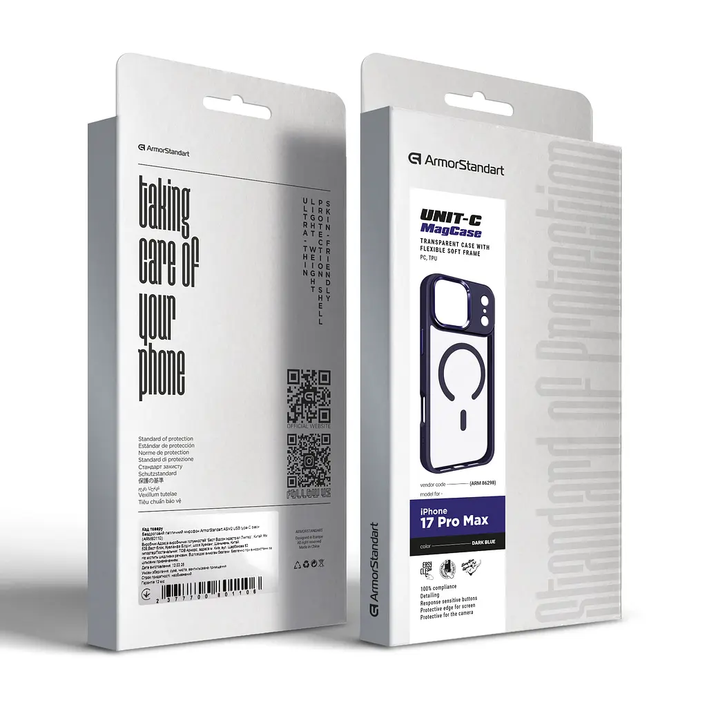 Чехол Apple iPhone 17 Pro Max, Unit MagSafe, синий, прозрачный, магсейф, противоударный, магнитный, панель-накладка с поддержкой MagSafe, с поддержкой беспроводной зарядки, TPU+PC, защита всего корпуса, ударопрочный, ArmorStandart (ARM86298) - фото 6