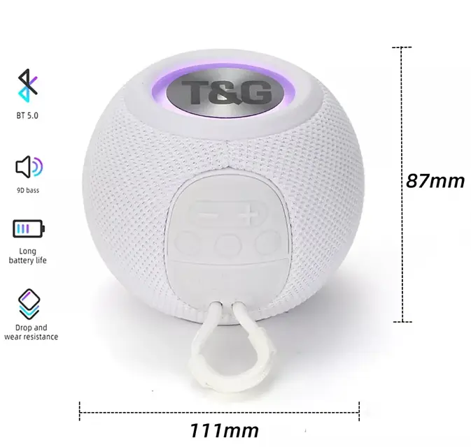 Бездротова колонка T&G TG-337 з Bluetooth RGB-підсвіткою та радіо Білий (TG-337O) - фото 2