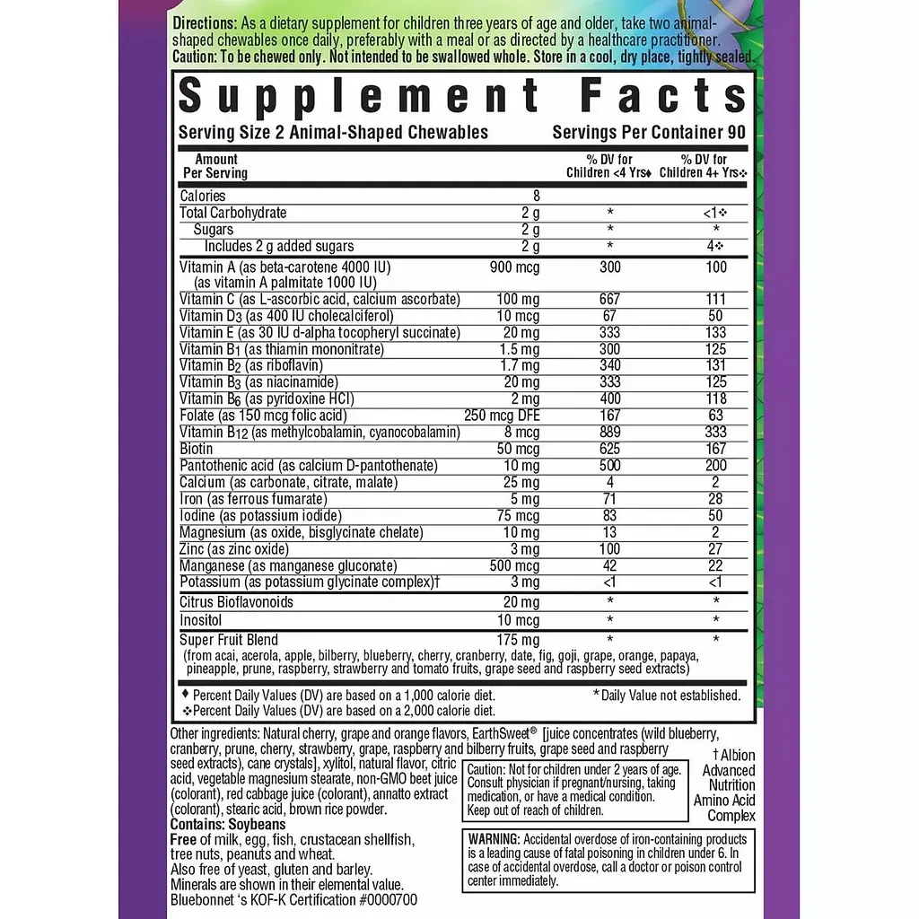 Мультивітаміни для дітей Bluebonnet Nutrition Rainforest Animalz смак фруктів 180 жув. таб. - фото 2