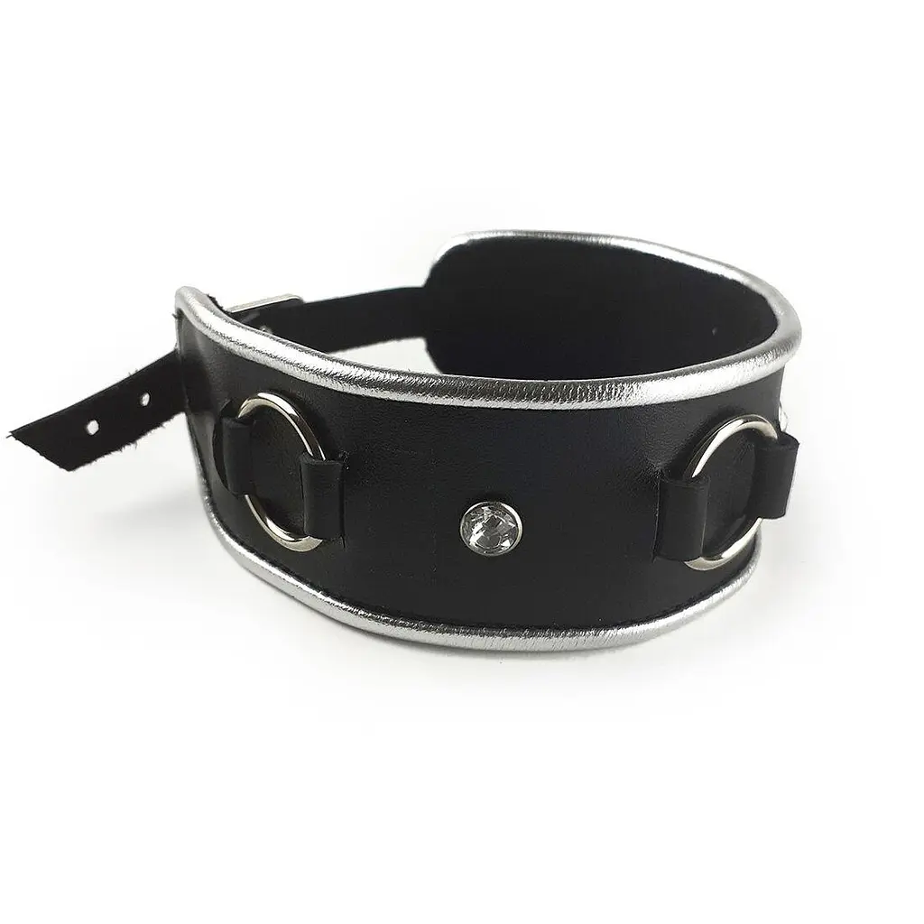 Ошейник из натуральной кожи со стразами и кольцом Art of Sex - Collar Ring - фото 3
