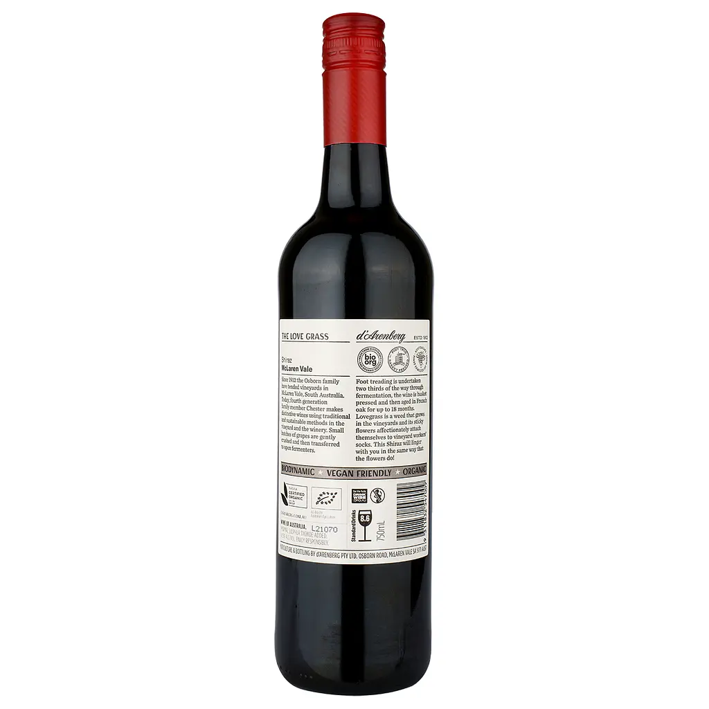 Вино d'Arenberg The Love Grass Shiraz Dry, червоне, сухе, 0,75 л (W1199) - фото 2