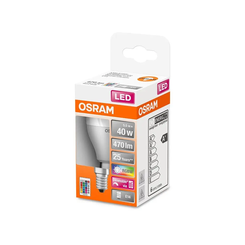 Лампочка Osram LED STAR Е14 5.5-40W 2700K+RGB 220V Р45 пульт ДУ (4058075430877) - фото 3