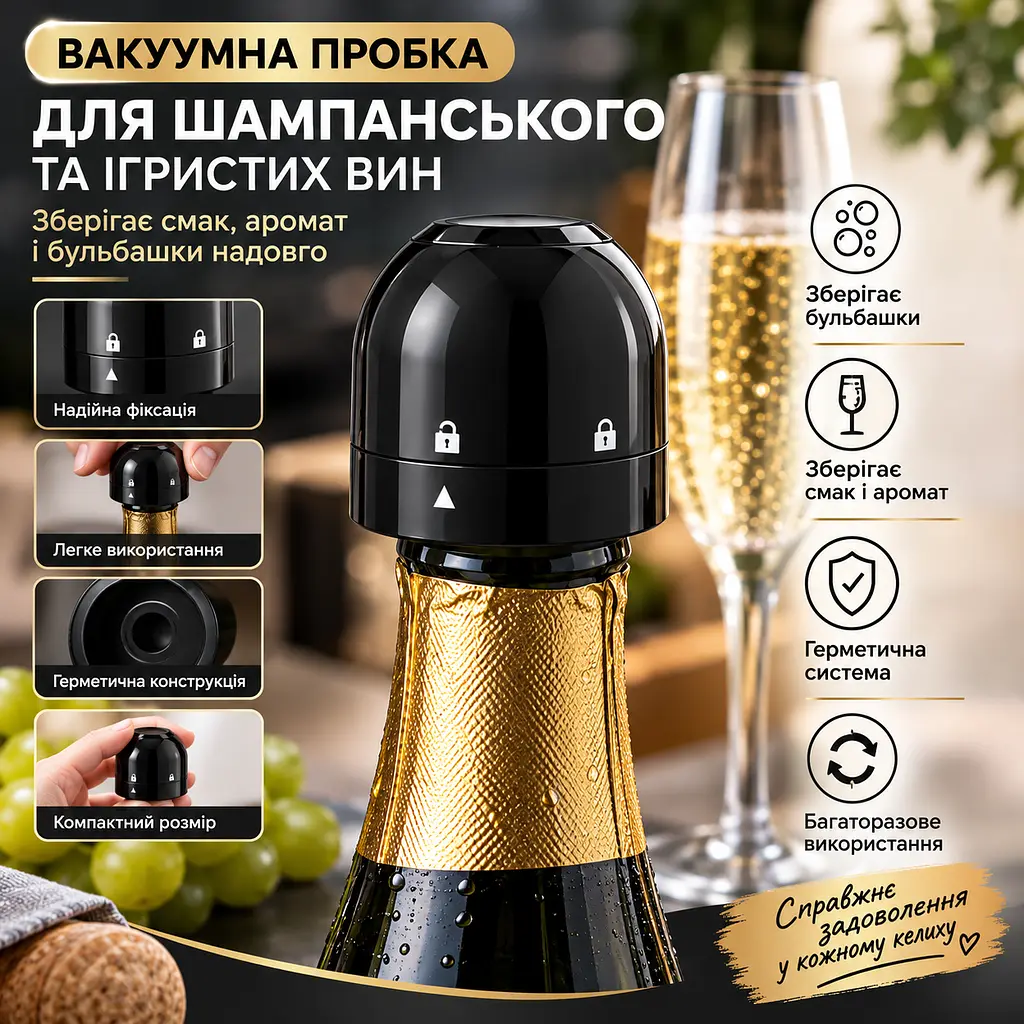 Багаторазова вакуумна пробка WineStopper для шампанського - фото 9