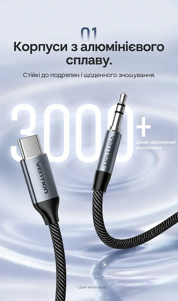 Аудіокабель-перехідник із ЦАП Vention 1 м DAC від штекера USB-C до штекера mini-jack 3,5 мм потрібне джерело USB-C з цифровим аудіо для навушників колонок і підсилювачів гарнітури CTIA/OMTP музика й навігація в авто з AUX IN 3,5 мм аудіо 16 біт / 48 кГц бавовняне обплетення подовжений захист від перегину посилене з’єднання сріблясто-сірі корпуси чорний кабель і чорні акценти на штекерах (BINHF) - фото 6
