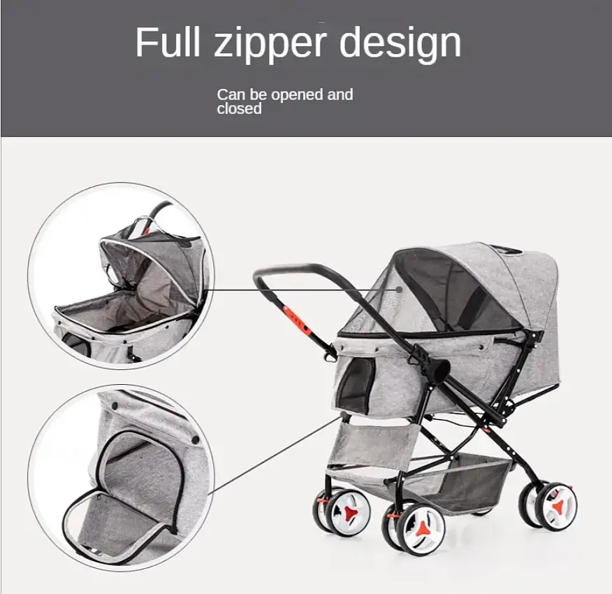 Складний візочок для домашніх тварин Pet Stroller with Storage Basket Blue - фото 6