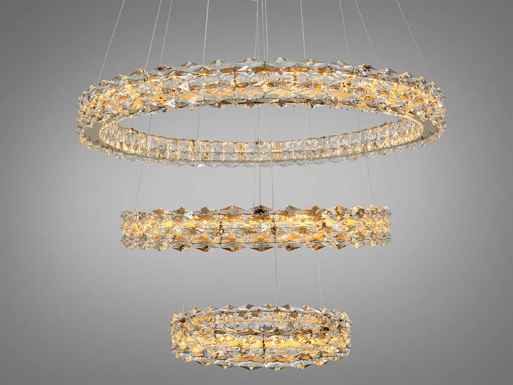 Підвісна LED-люстра Diasha 7895/800+600S-gold для вітальні, залу та сходів, кришталь, 95 W, 75 см, 16-25m2 - фото 3