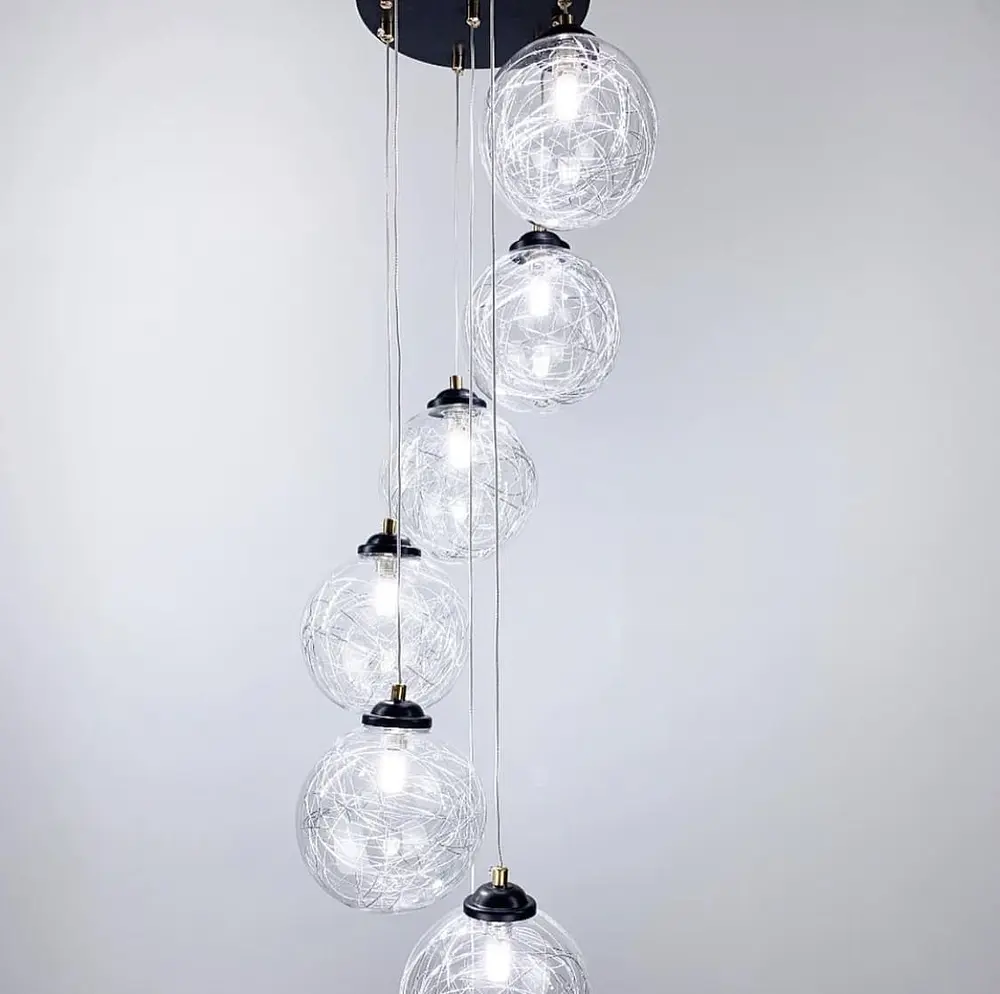 Підвісний світильник Transparent Bubbles на 7 плафонів з металевою ниткою Line.F 371/7 - фото 4