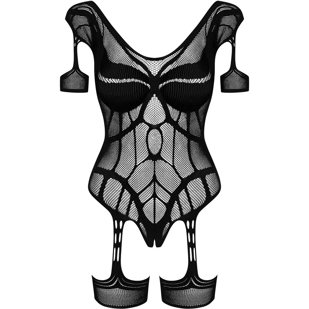 Нейлоновий бодістокінг з імітацією гартер Obsessive Bodystocking G334 S/M/L, Black, з доступом - фото 3
