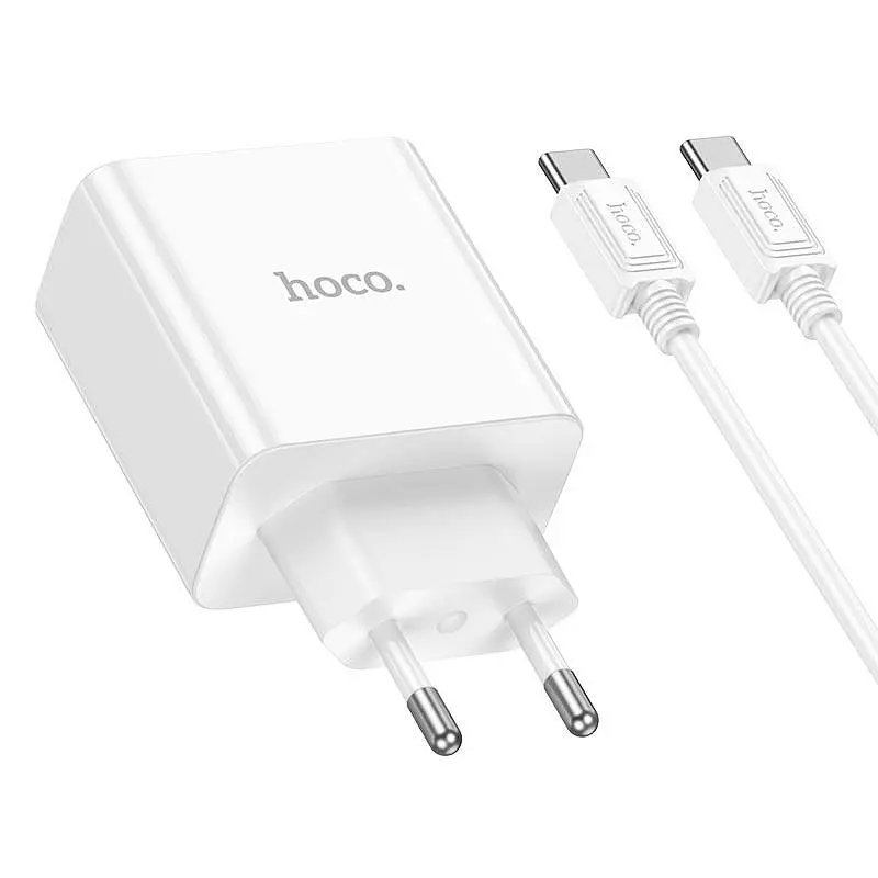 Адаптер мережевий HOCO Type-C to Type-C Cable Leader dual port(2C) charger C108A білий набір для заряджання - фото 8
