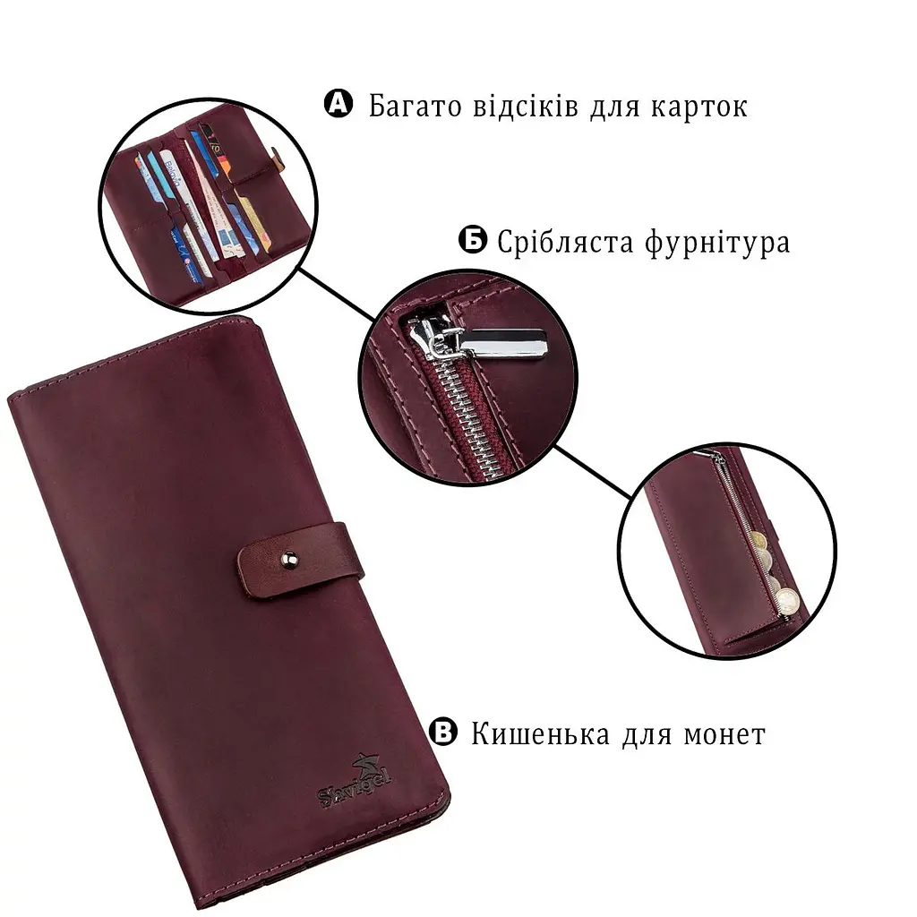 Кошелек женский из винтажной кожи SHVIGEL 16205 бордовый - фото 4