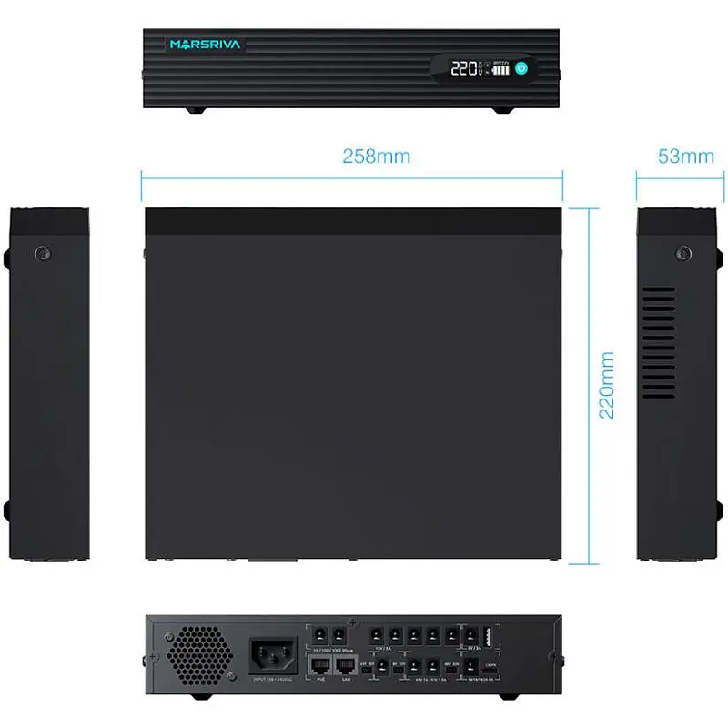 Джерело безперебійного живлення MARSRIVA DC UPS KP9 Pro 12xDC+PoE24VGigabit1A+USB 14V/16V/19V/24V/48V/53V 240VAC 100W 24000mAh (KP9 Pro_MARSRIVA) - фото 4