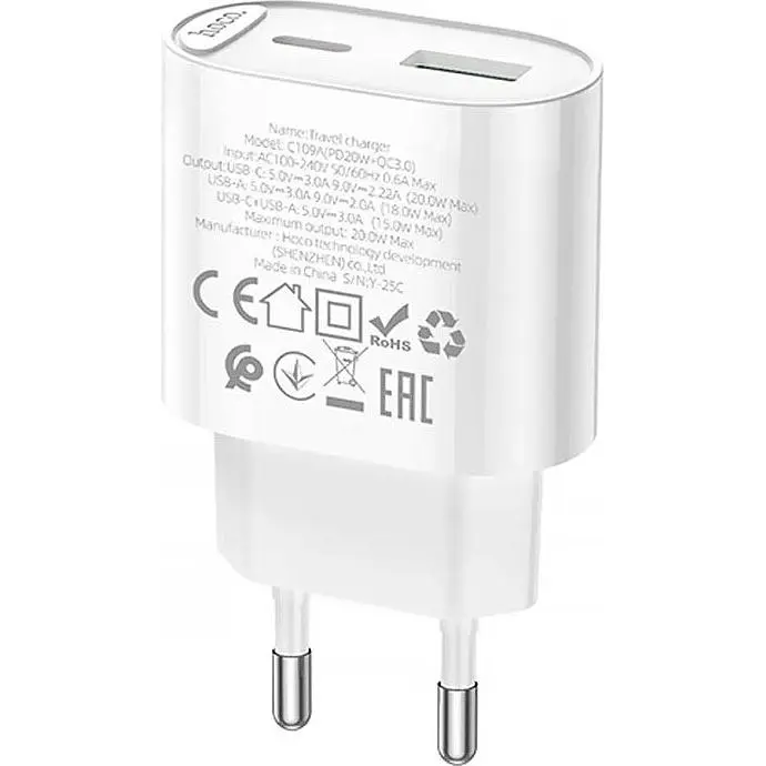 Мережевий зарядний пристрій Hoco C109A Single USB-A 10.5W White (784810) [122580] - фото 3