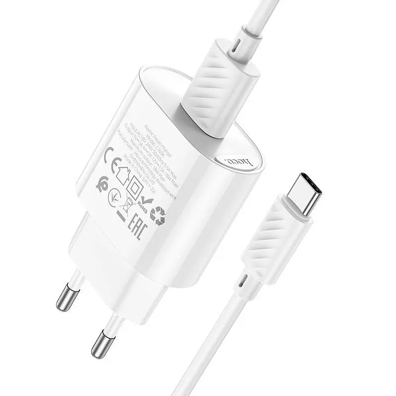 Адаптер мережевий Hoco Type-C Cable Fighter single port charger C109A 1USB, 18W/3A, QC - фото 2