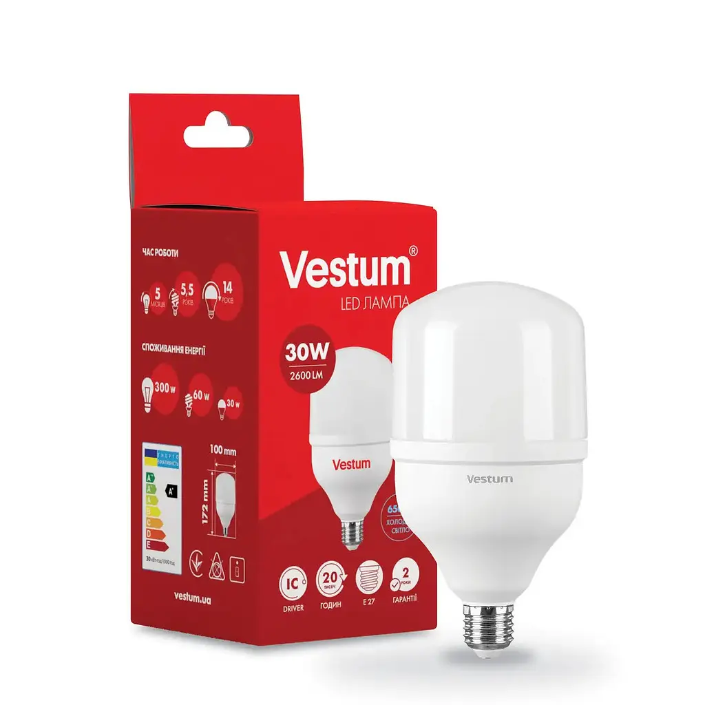 Світлодіодна лампа Vestum високопотужна T115 30W 6500K 220V E27 1-VS-1602 - фото 2