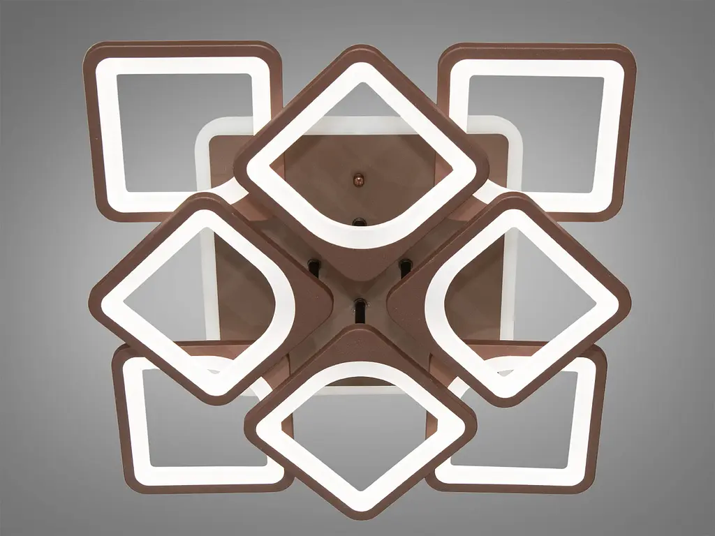 Люстра стельова LED Diasha S8060/4+4CF, 130W, 3200K-6500K, коричневий метал, сучасний стиль для вітальні - фото 3