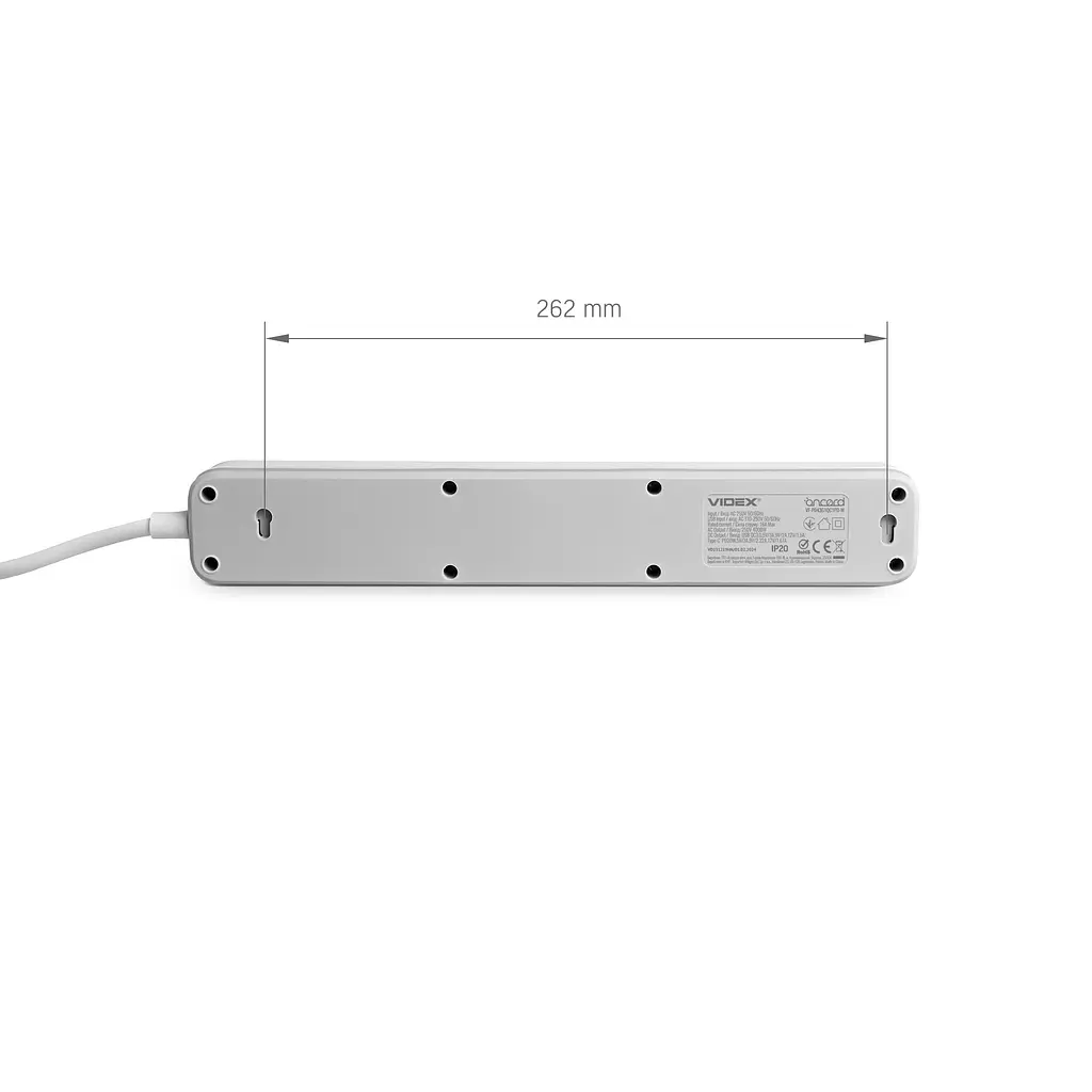 Мережевий подовжувач VIDEX ONCORD з/з 4п 3м (3x1.5мм) 3.4А USB(QC3.0) +USB-C(PD20W) з кнопкою White VIDEX (27695-000) - фото 7