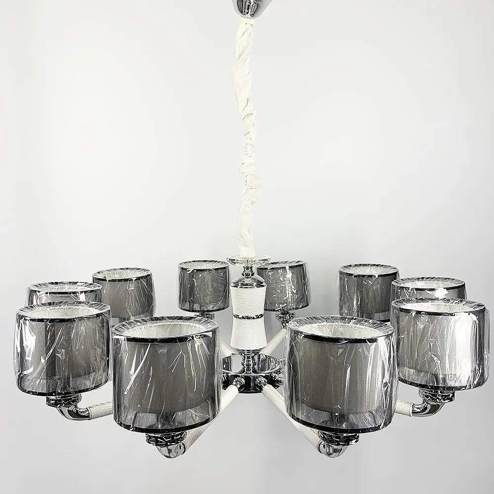 Плафонная люстра с элементами белой экокожи Line.F S 198/10 WT - фото 6