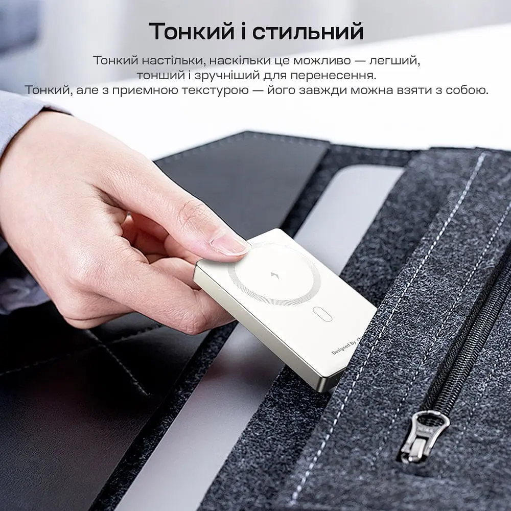 Повербанк 10000mAh Choetech B739 Silver QC3.0 PD3.0 бездротова магнітна зарядка (43-00152) - фото 8