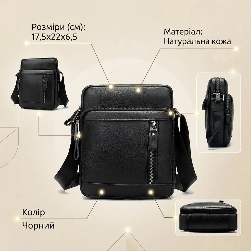 Сумка чоловіча 14701 Vintage чорна - фото 3