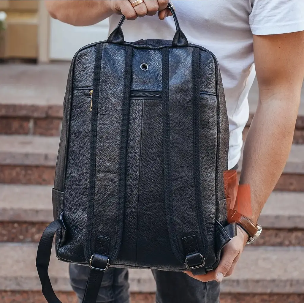 Чоловічий рюкзак шкіряний міський для ноутбука чорний Tiding Bag B2-884371A - фото 6