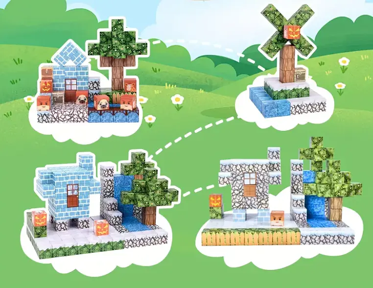 Магнітний конструктор Minecraft 100 шт + ПОДАРУНОК 3 фігуркипо грі Майнкрафт Містечко Mk001003 - фото 7