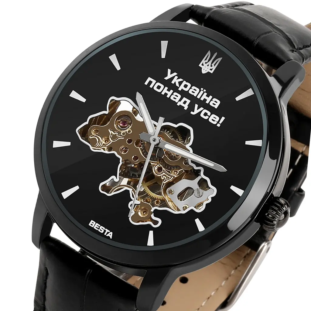 Наручний годинник чоловічий Besta Skeleton UA Black Чорний (3121) - фото 2