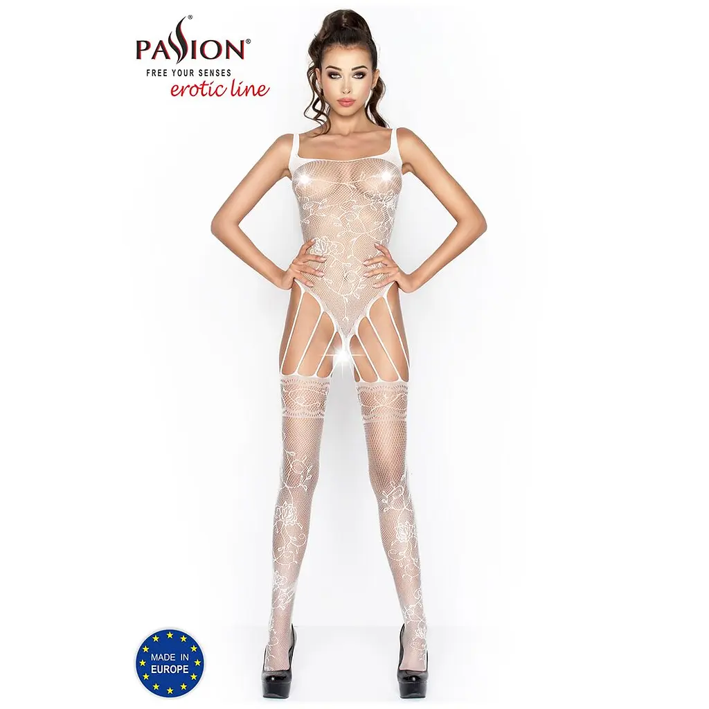 Бодістокінг Passion BS034 white, комбінезон, імітація боді і панчіх - фото 2
