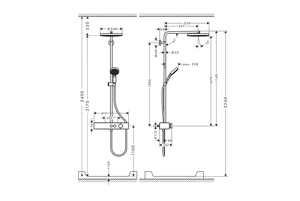 Душова система з термостатом Hansgrohe Pulsify S Showerpipe 260 1jet EcoSmart matt black 24221670 - фото 3