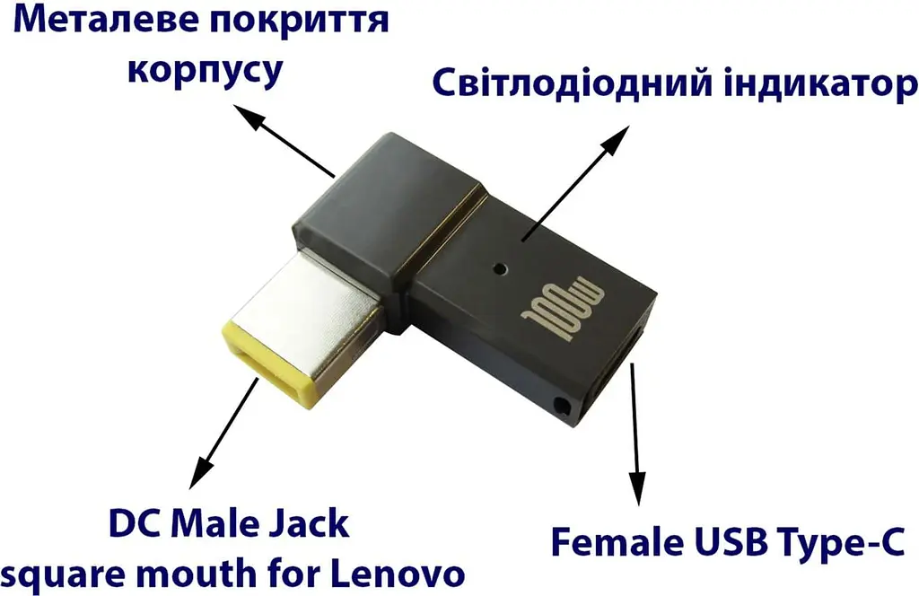 Перехідник STLab PD 100W USB-C F to DC Male Jack square mouth Lenovo Thinkpad ST-Lab (PD100W-Lenovo) - фото 2
