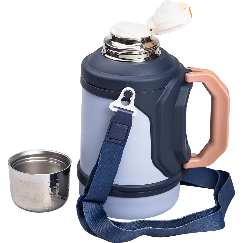 Термос для туризму Vacuum Cup 1,5 л з фліп кришкою та складаними ручками, темно-синій Yiwu HP-14-21BL - фото 2