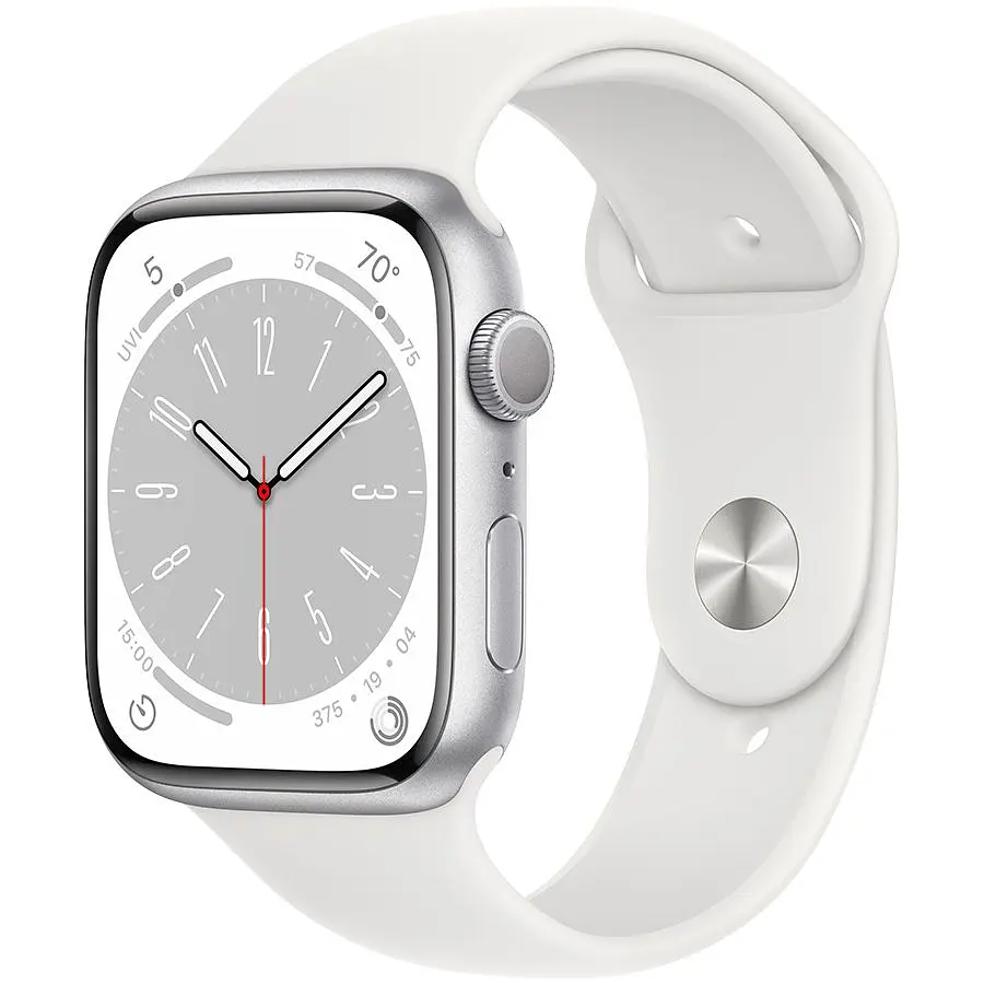 Apple Watch Series 8 GPS, 45mm, Silver, Спортивний ремінець білого кольору (Grade C) Seller Refurbished