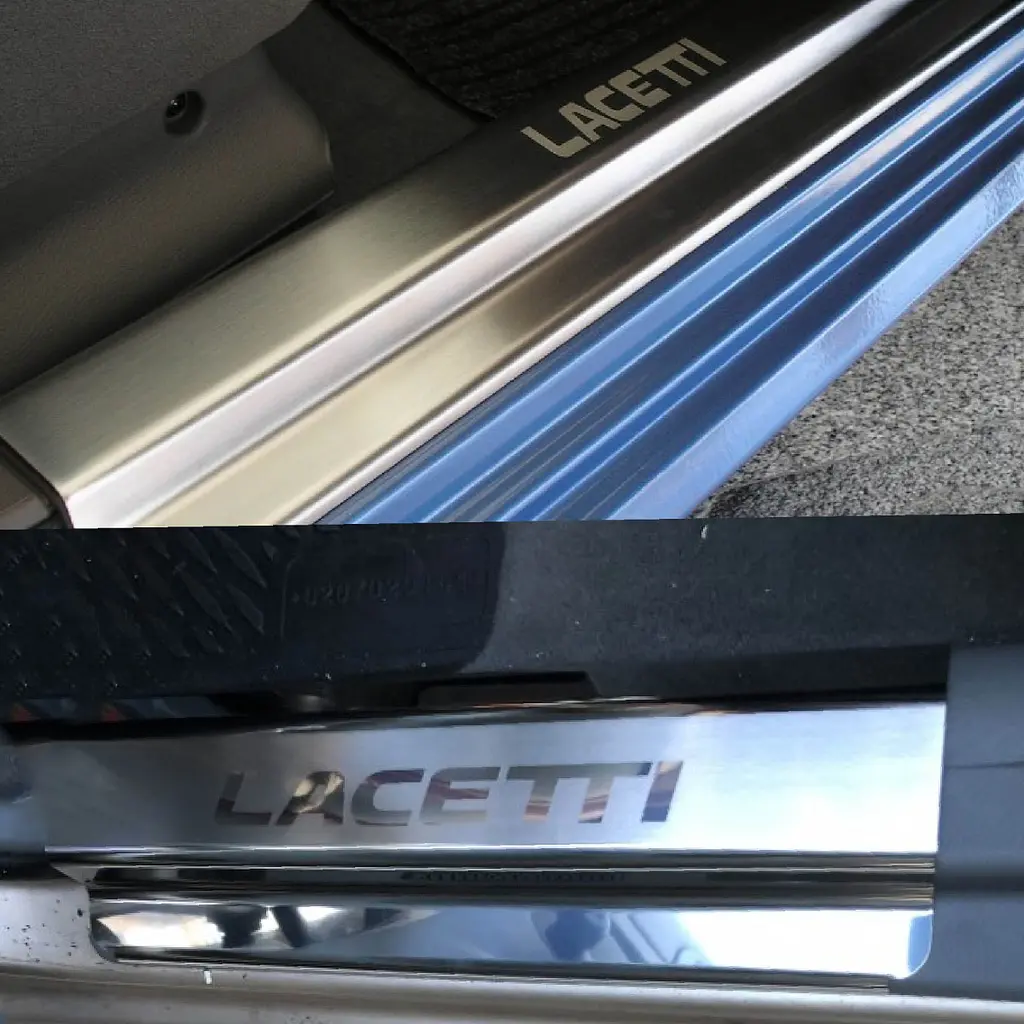 Накладки на пороги для Chevrolet Lacetti 2003-2012 Нержавіюча сталь із загином та Логотипом 4 шт (Premium P-CH09) - фото 4