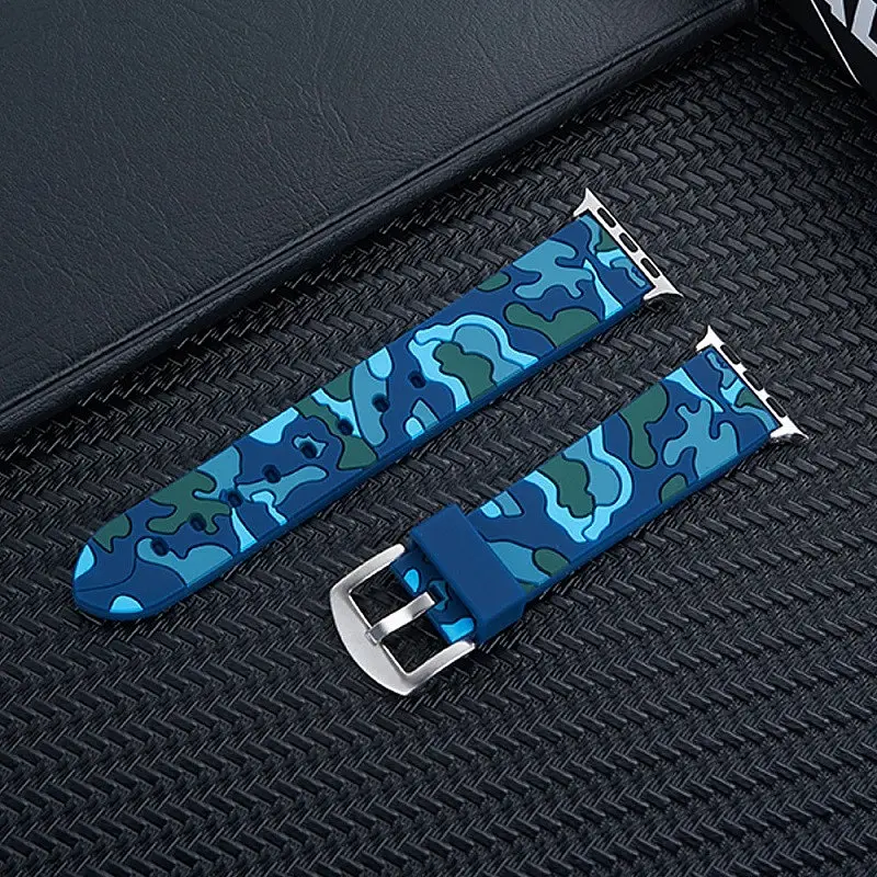 Ремінець Creasted для годинника Apple Watch 38 мм 40 мм силіконовий з пряжкою, Camouflage with blue - фото 5