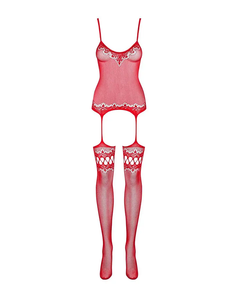 Бодистокинг Obsessive Bodystocking F214 red имитация корсета и чулок на подвязках S/M/L - фото 5