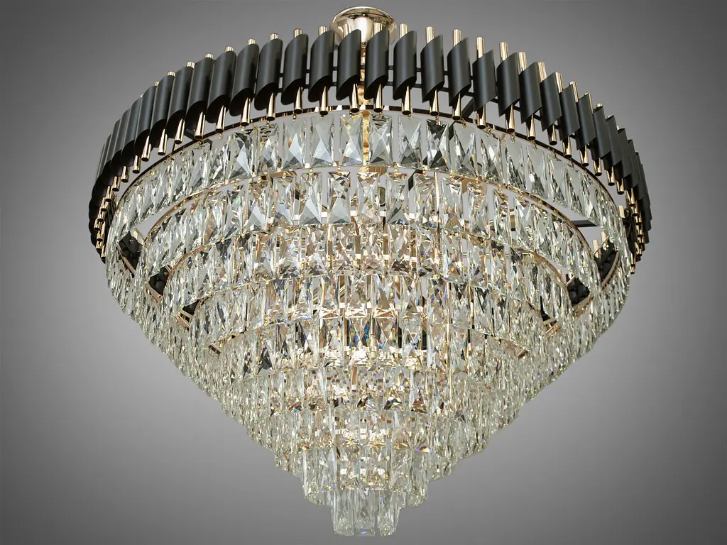 Сучасна кришталева люстра для великої зали Diasha 201202/1000BK+S-gold - фото 2