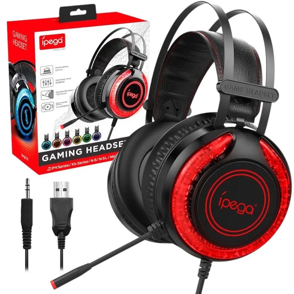 Дротова ігрова гарнітура iPega Gaming with RGB LED PG-R015 Gaming headset, 3.5mm, Noice Reduction, 2.2m, black-red - фото 3