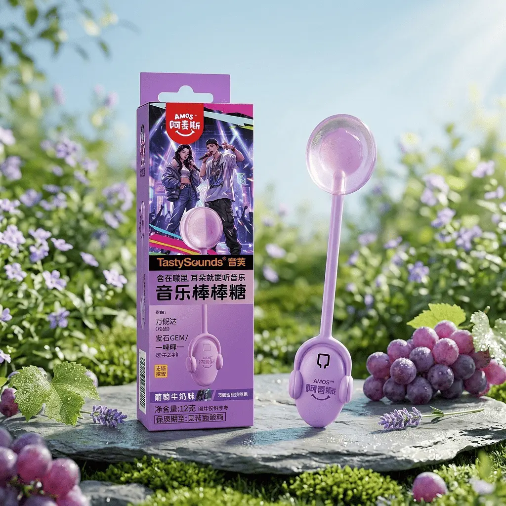 Льодяник Amos Tasty Sounds Audio Lollipop Grape Milk Flavor 12г - фото 5